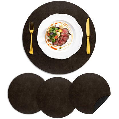 ADRIMER Faux Leather Placemats Set of 6, Heat Resistant 13"x13", Walnut