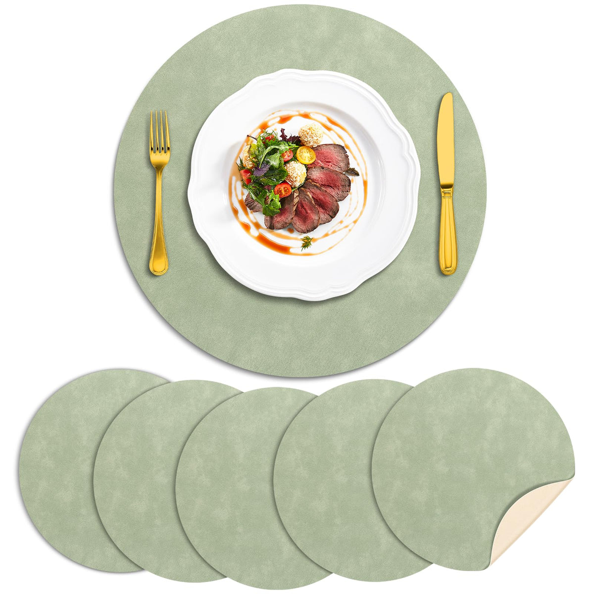 ADRIMER Faux Leather Placemats Set of 6, Heat Resistant 13"x13", Walnut