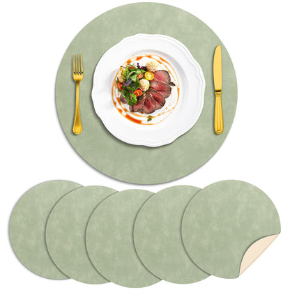 ADRIMER Faux Leather Placemats Set of 6, Heat Resistant 13"x13", Walnut