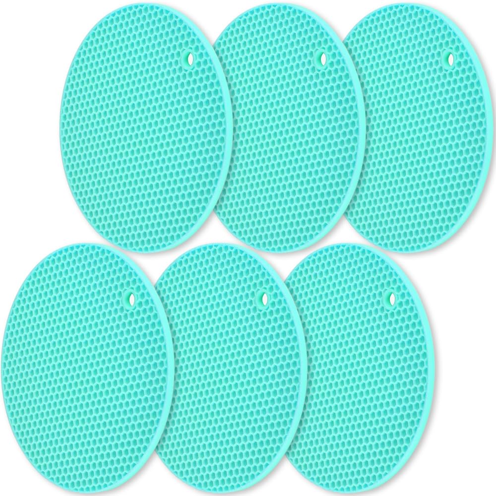 homEdge Silicone Round Trivets, 6 Pack Heat Resistant Non Slip Pot Holders-Black, 7x0.24x7 inches, Food Grade Silicone, Honeycomb Surface Design, Dishwasher Safe, Multipurpose Kitchen Utensil