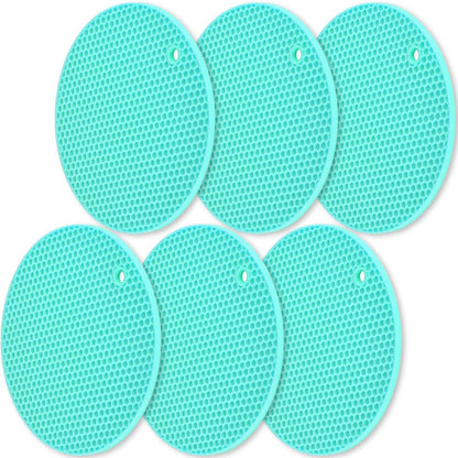 homEdge Silicone Round Trivets, 6 Pack Heat Resistant Non Slip Pot Holders-Black, 7x0.24x7 inches, Food Grade Silicone, Honeycomb Surface Design, Dishwasher Safe, Multipurpose Kitchen Utensil