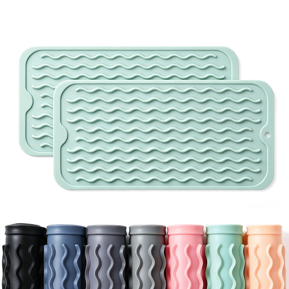 2 Pack Caketime Silicone Dish Drying Mat for Kitchen Counter Dining Placemats Shower Caddy Refrigerator Liners Essentials Heat Resistant Waterproof Trivets Pad Coffee Bar Items 15"x11.5" Milk