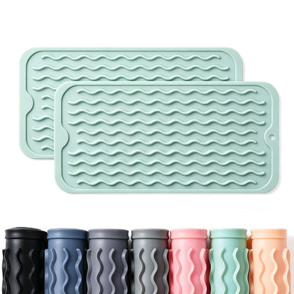 2 Pack Caketime Silicone Dish Drying Mat for Kitchen Counter Dining Placemats Shower Caddy Refrigerator Liners Essentials Heat Resistant Waterproof Trivets Pad Coffee Bar Items 15"x11.5" Milk