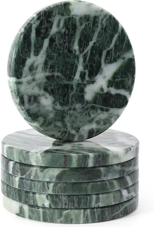 Koville Luxury Green Marble Coasters Set of 6 for Home Decor