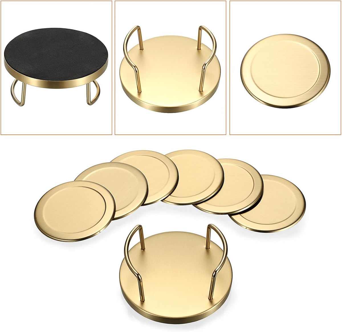 JUXYES Set of 6 Stainless Steel Metal Round Coaster with Holder for Drinks