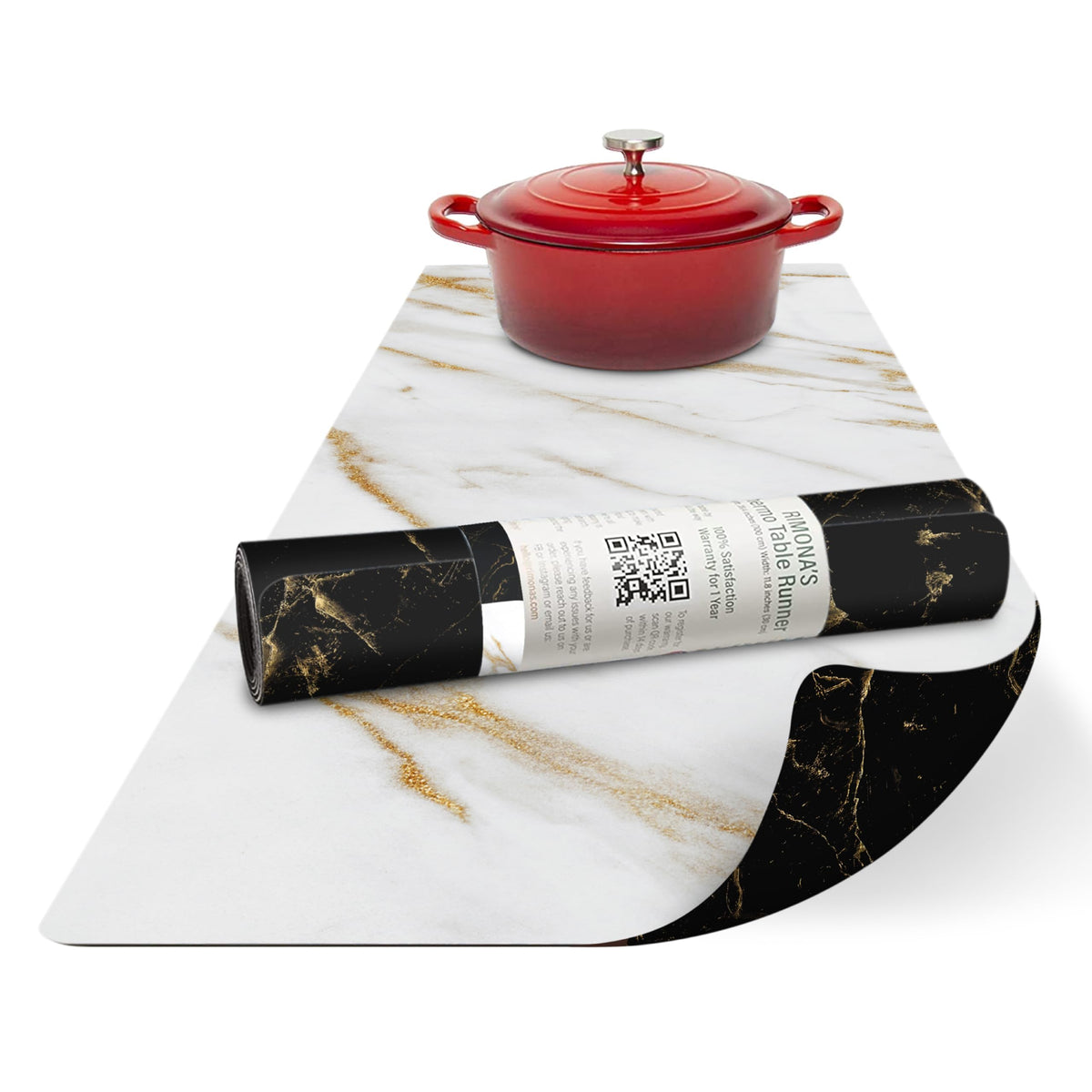 RIMONA'S Heat Resistant Table Runner Trivet Mat - Ivory Golden Marble, 40"