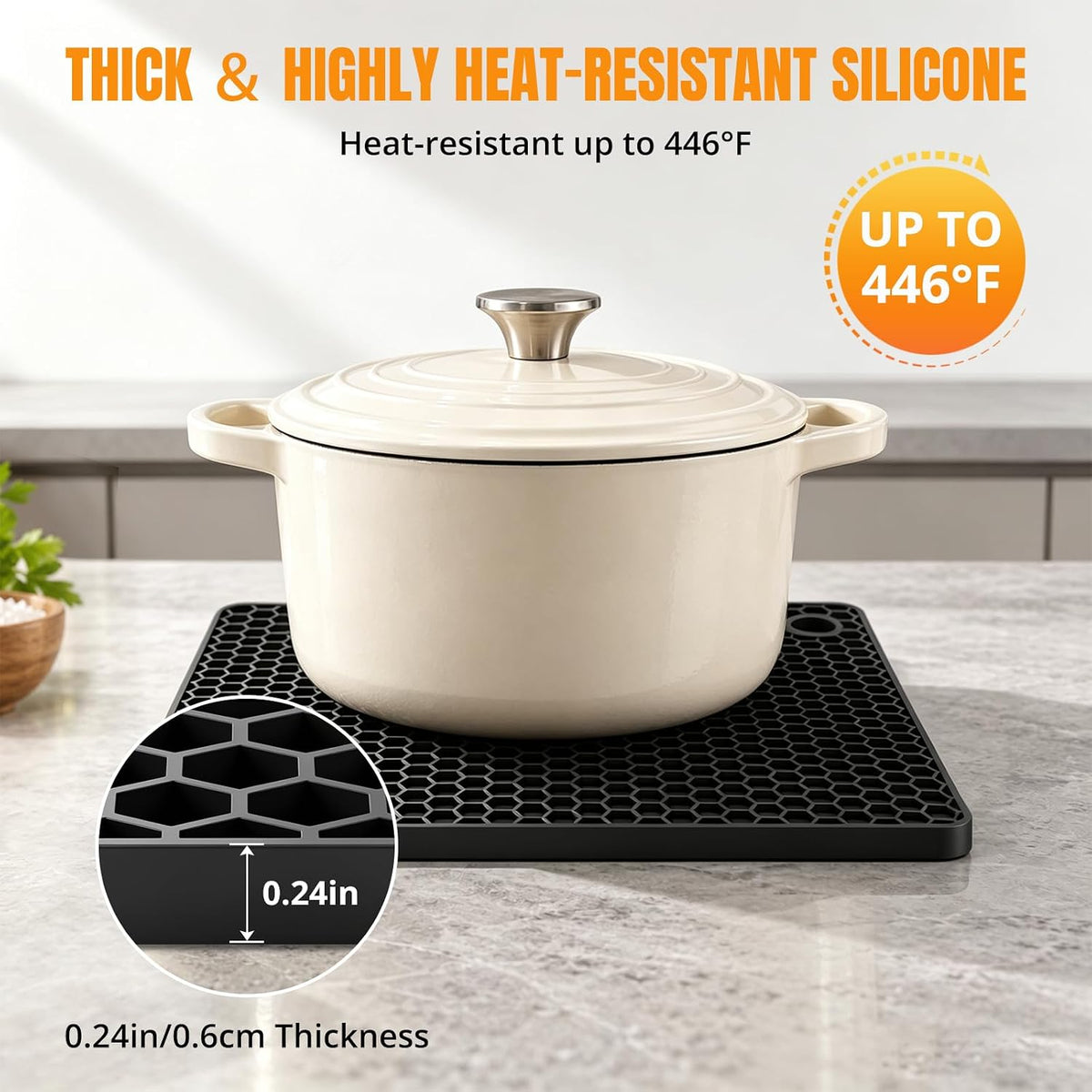 NileHome Silicone Trivet Mats - 4 Heat Resistant Hot Pads,Black