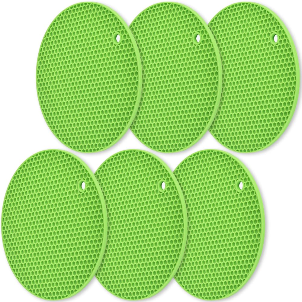 homEdge Silicone Round Trivets, 6 Pack Heat Resistant Non Slip Pot Holders-Black, 7x0.24x7 inches, Food Grade Silicone, Honeycomb Surface Design, Dishwasher Safe, Multipurpose Kitchen Utensil
