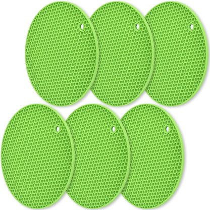 homEdge Silicone Round Trivets, 6 Pack Heat Resistant Non Slip Pot Holders-Black, 7x0.24x7 inches, Food Grade Silicone, Honeycomb Surface Design, Dishwasher Safe, Multipurpose Kitchen Utensil