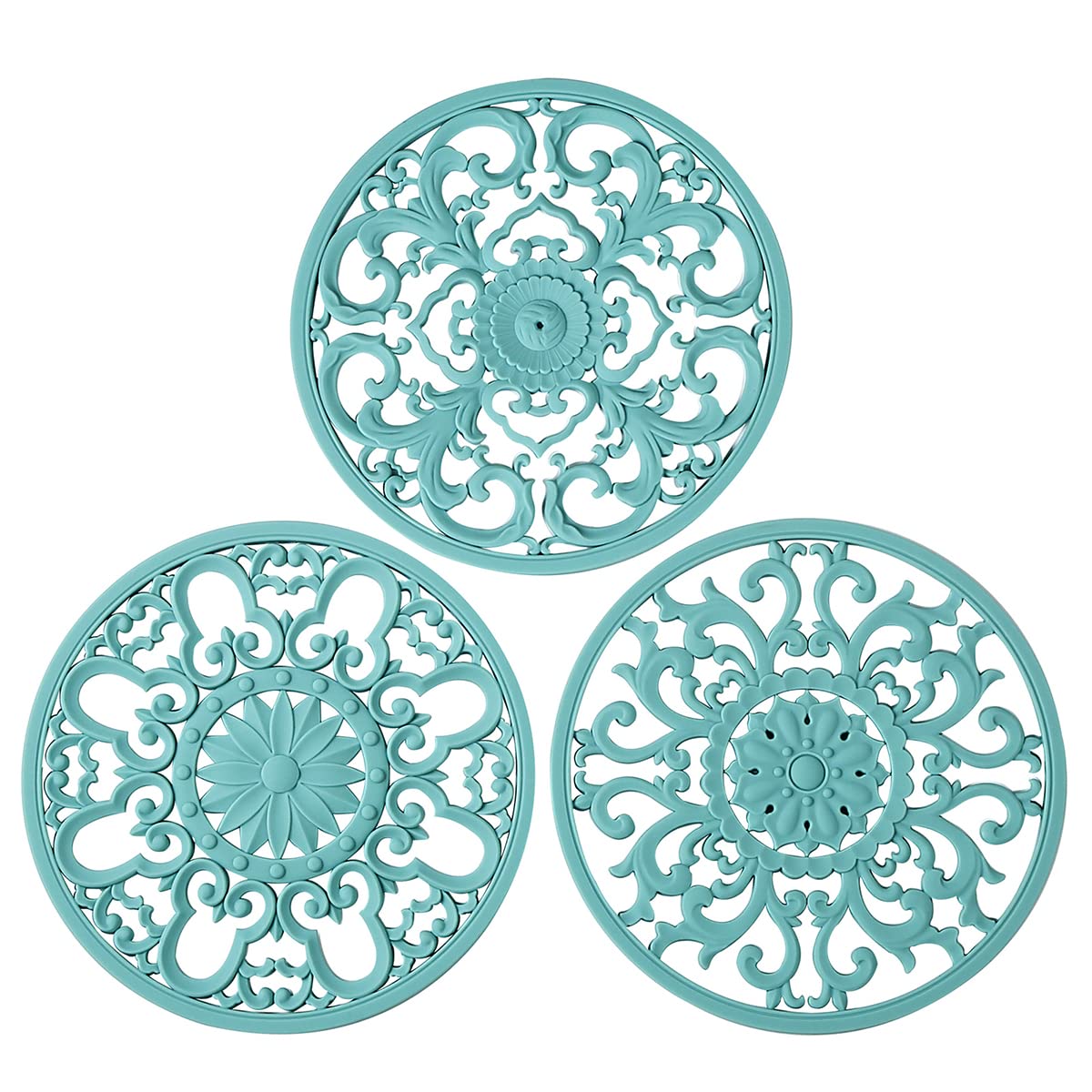 Extra Thick Silicone Trivet Mat for Hot Dishes, Hot Pots and Pans, Pot Holder, Hot Pad to Protect Your Table and Countertop, Kitchen Decor and Accessories,Navy Blue, Set of 3