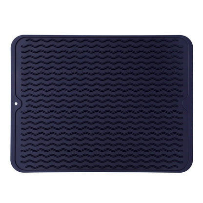 MicoYang Silicone Dish Drying Mat — Quick-Dry Ridges Counter & Sink Pad, Heat-Resistant Trivet to 450°F, Non-Slip & Dishwasher Safe, Roll-Up Storage, 18 Colors & 9 Sizes (Black, 16"×12")