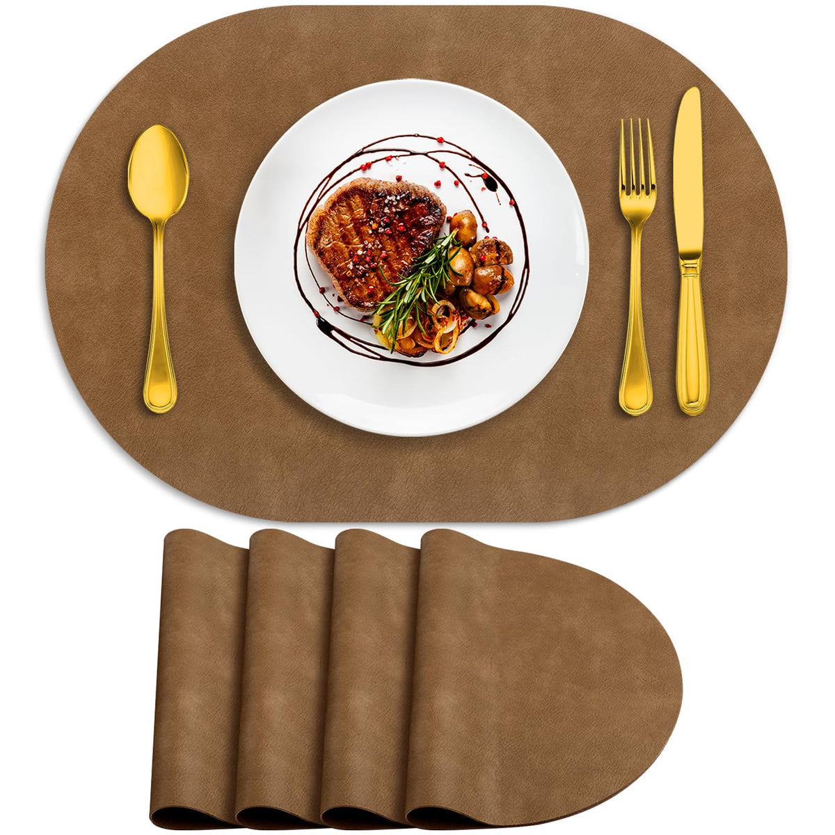 ADRIMER Faux Leather Placemats Set of 6, Heat Resistant 13"x13", Walnut