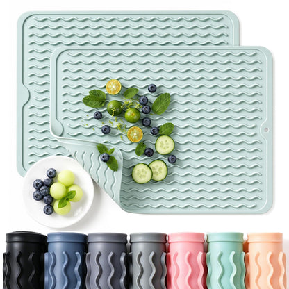 2 Pack Caketime Silicone Dish Drying Mat for Kitchen Counter Dining Placemats Shower Caddy Refrigerator Liners Essentials Heat Resistant Waterproof Trivets Pad Coffee Bar Items 15"x11.5" Milk