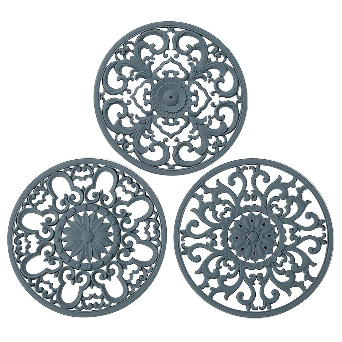 Extra Thick Silicone Trivet Mat for Hot Dishes, Hot Pots and Pans, Pot Holder, Hot Pad to Protect Your Table and Countertop, Kitchen Decor and Accessories,Navy Blue, Set of 3