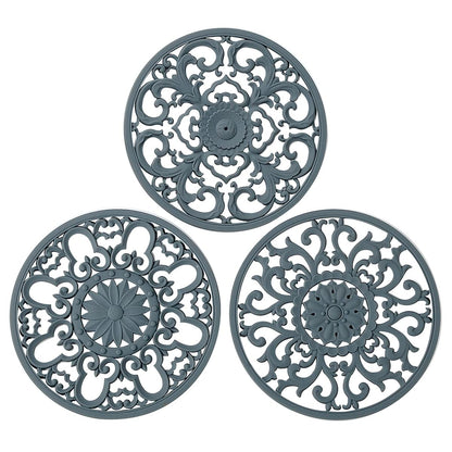 Extra Thick Silicone Trivet Mat for Hot Dishes, Hot Pots and Pans, Pot Holder, Hot Pad to Protect Your Table and Countertop, Kitchen Decor and Accessories,Navy Blue, Set of 3