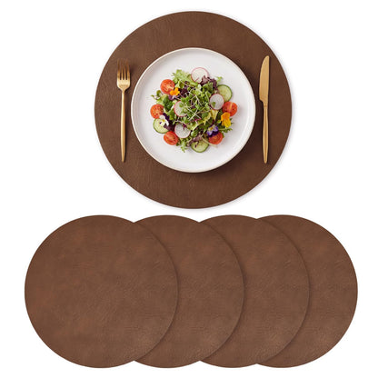 Artoid Mode Olive Green Faux Leather Placemats Set of 6, 15 Inch Waterproof Wipeable Heat Resistant Vinyl Place Mats, Reversible Table Mats for Kitchen Dining Decor