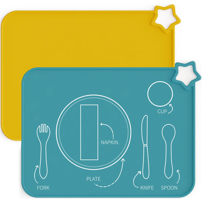 Moonkie Silicone Placemats for Baby & Kid, Stain-Proof Non-Slip Toddler Food Mats Eating Table Mat with 2 Packs
