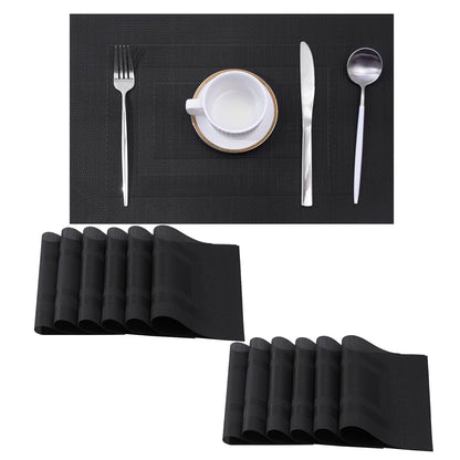 Beige Placemats Set of 6 - Heat-Resistant, Non-Slip Table Mats, Washable Woven Vinyl for Indoor & Outdoor Dining