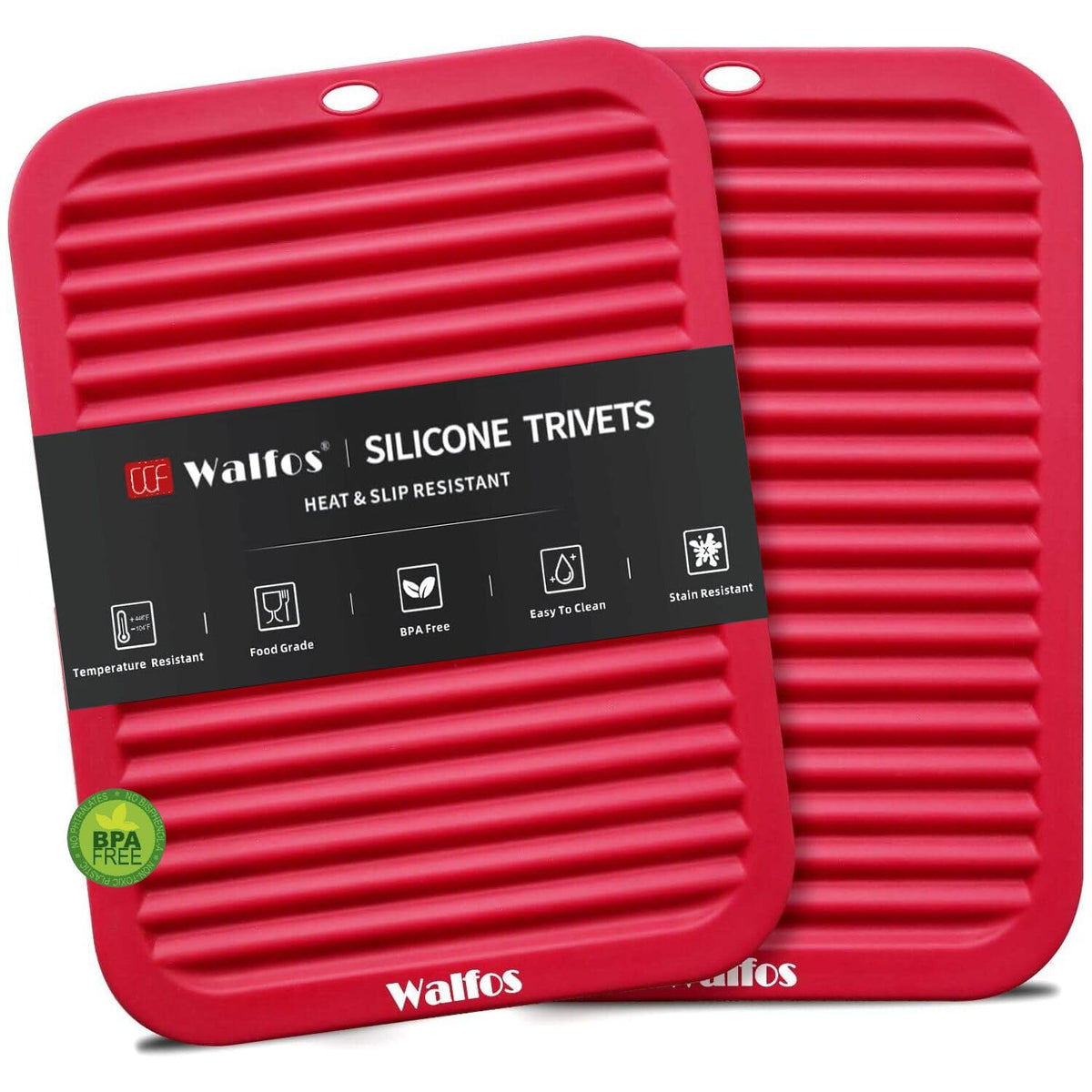Walfos Silicone Trivets for Hot Pots and Pans - Heat Resistant Hot Pads for Kitchen Counter- 4 Pcs Multi-Purpose & Versatile Trivet Mat - Long-Lasting & Flexible Silicone Hot Pad（Gray）