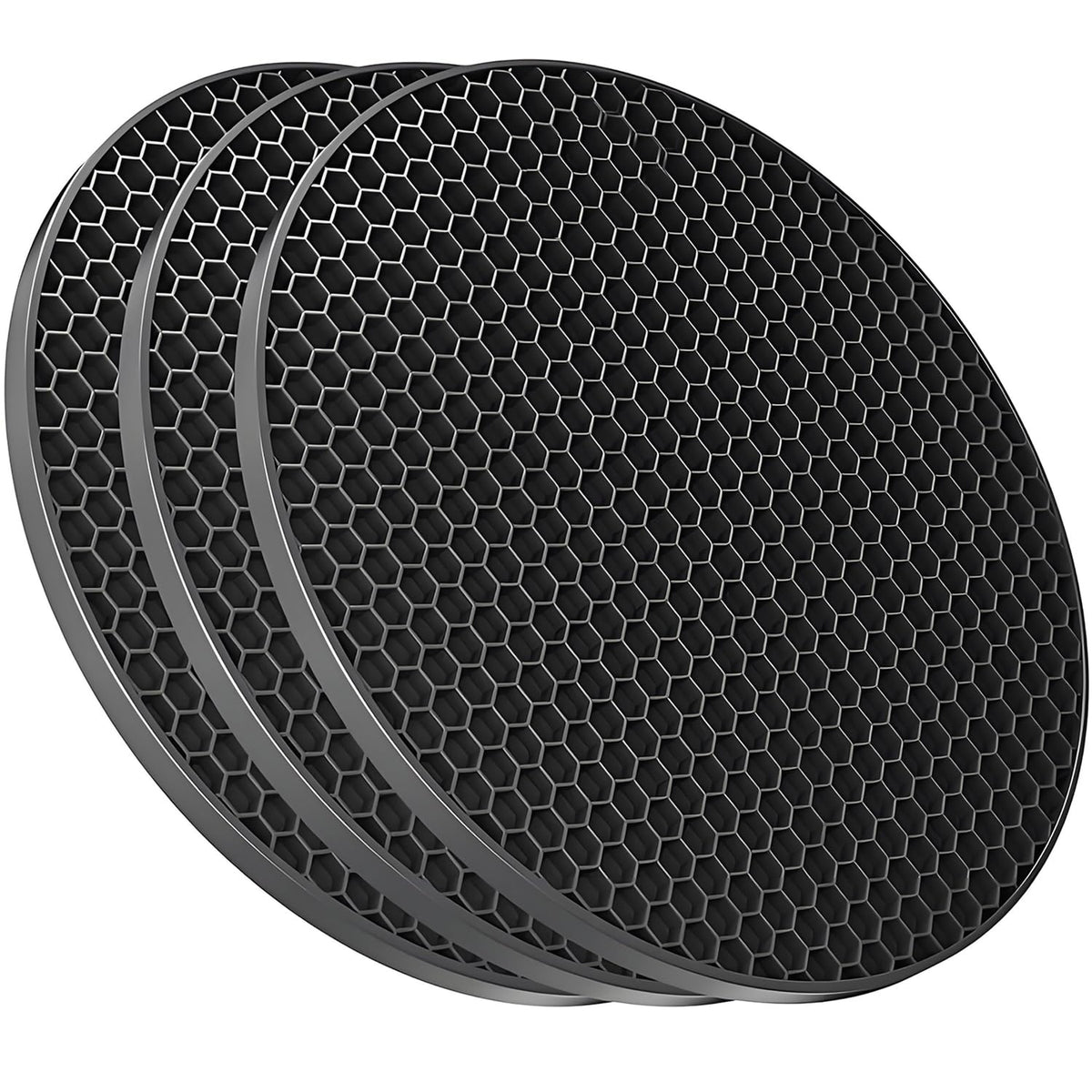 TENOC Silicone Non-Slip, Heat Resistant & Water-Trapping Trivet Mats for Water Glasses & Teacup & Coffee Cup & Dishes & Cookware, Multipurpose Kitchen Table Coaster, 3.5-Inch, 3 Pcs, Black