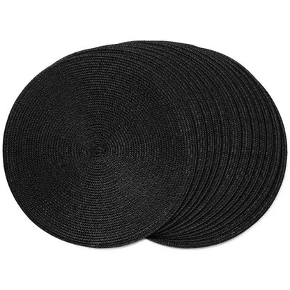 FunWheat Round Braided Placemats Set of 6 Table Mats for Dining Tables Woven Washable Non-Slip Place mats 15 in(Blue, 6pcs)