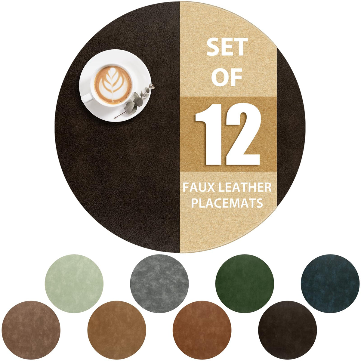 ADRIMER Faux Leather Placemats Set of 6, Heat Resistant 13"x13", Walnut