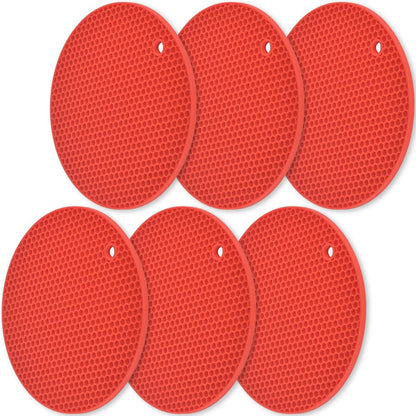 homEdge Silicone Round Trivets, 6 Pack Heat Resistant Non Slip Pot Holders-Black, 7x0.24x7 inches, Food Grade Silicone, Honeycomb Surface Design, Dishwasher Safe, Multipurpose Kitchen Utensil