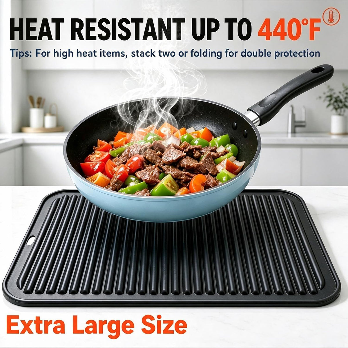 Extra Large Silicone Trivets for Hot Pots and Pans 16x12 Inch, Heat Resistant Hot Pads for Countertops, Hot Dishes, Pot Holders for Kitchen, 2 Pieces, Black