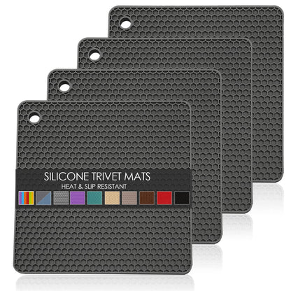 Silicone Trivets for Hot Dishes, 4 PCS Multipurpose Heat Resistant Mat Thick Silicone Hot Pads Pot Holders for Kitchen Counter, Flexible Jar Opener Food Grade Spoon Holder, Silicone Coasters (Almond)