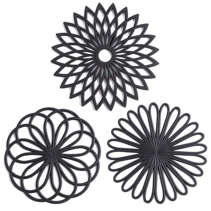 Set of 3 Silicone Trivet Mat - Non-Slip & Heat Resistant Modern Kitchen Hot Pads for Table & Countertop - Trivet for Hot Dishes, Turquoise