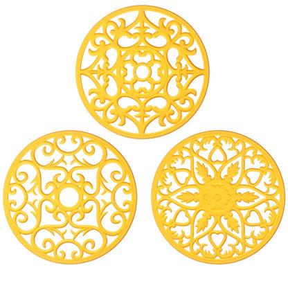 ME.FAN Trivets for Dishes/Pots/Pans, 3 Pcs Silicone Mats, Flexible/Durable/Non Slip Hot Pads to Protect Table and Counter Top (Black)