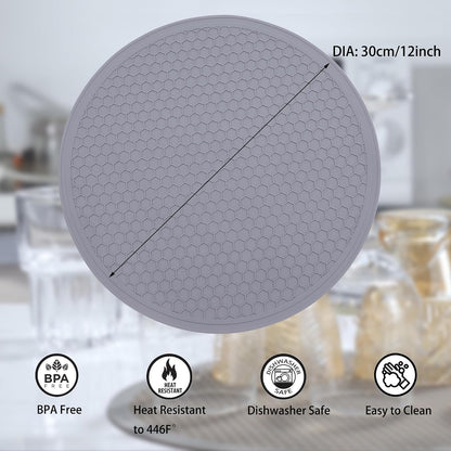 To encounter Silicone Microwave Mat - Round 12" x 12" - Set of 4 Heat Resistant Multifunctional Mat, Splatter Guard, Trivet, Hot Pad, Pot Holder
