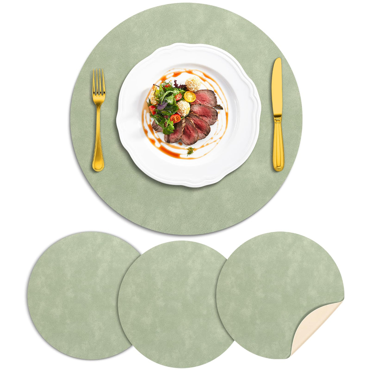 ADRIMER Faux Leather Placemats Set of 6, Heat Resistant 13"x13", Walnut