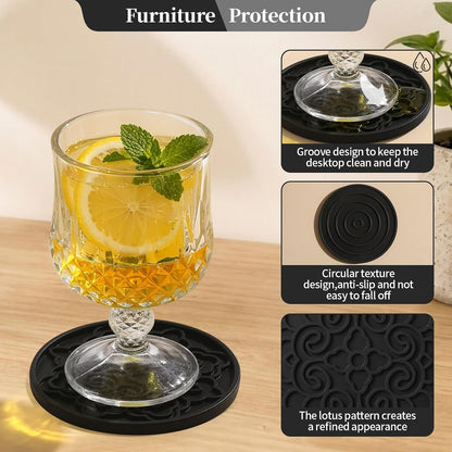 8 Pack 4 Inch Silicone Coasters Set with Holder,Non-Slip, Suitable for Dining Tables, Kitchens, Offices, Bars,Outdoor Camping.Protect Furniture from Water Stains and Heat Damage(8, Black)