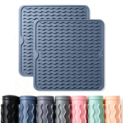 2 Pack Caketime Silicone Dish Drying Mat for Kitchen Counter Dining Placemats Shower Caddy Refrigerator Liners Essentials Heat Resistant Waterproof Trivets Pad Coffee Bar Items 15"x11.5" Milk