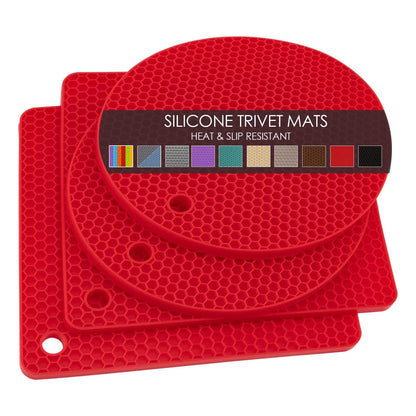 Silicone Trivets for Hot Dishes, 4 PCS Multipurpose Heat Resistant Mat Thick Silicone Hot Pads Pot Holders for Kitchen Counter, Flexible Jar Opener Food Grade Spoon Holder, Silicone Coasters (Almond)