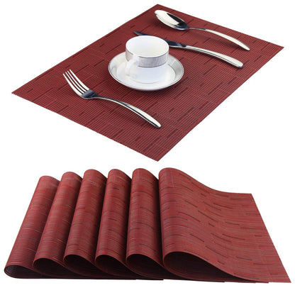 Vinyl Placemats Heat-Resistant Table Mats Washable Easy Clean Plastic Placemats for Dining Table Set of 4 (Red)
