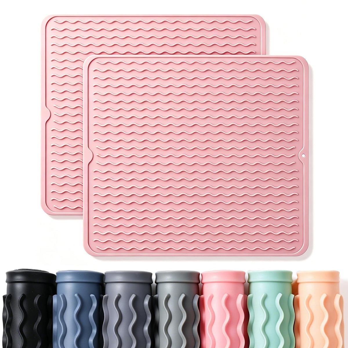 2 Pack Caketime Silicone Dish Drying Mat for Kitchen Counter Dining Placemats Shower Caddy Refrigerator Liners Essentials Heat Resistant Waterproof Trivets Pad Coffee Bar Items 15"x11.5" Milk