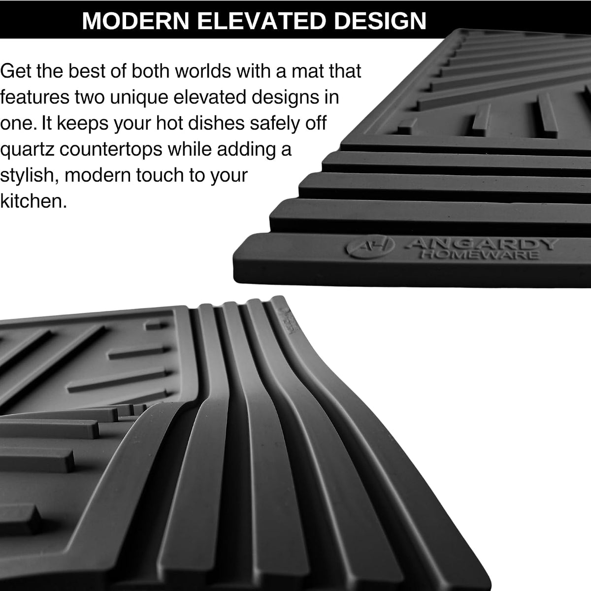 Large Silicone Trivet Mat 16 x 12in for hot pots and Pans - Non Slip & Heat Resistant Modern Kitchen Hot Pads for Table & Countertop - Trivet for Hot Dishes - Black