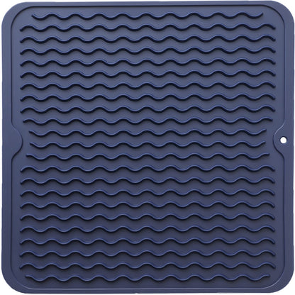 MicoYang Silicone Dish Drying Mat — Quick-Dry Ridges Counter & Sink Pad, Heat-Resistant Trivet to 450°F, Non-Slip & Dishwasher Safe, Roll-Up Storage, 18 Colors & 9 Sizes (Black, 16"×12")