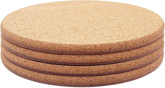 Cork Plant Coasters, Double Layers Hard Cork, 8 Inch, 4 Pcs
