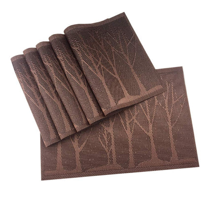 Place Mats PVC Set of 6, Table Placemats Set of 6 PVC Table Mats Natural Color (6 pcs, Red Leaves)