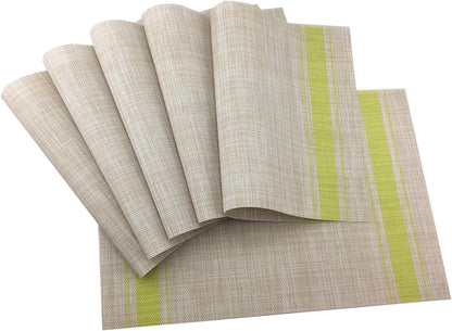 Luxury Gold Placemats Set of 6 Crossweave Woven Vinyl Placemat for Dining Table Heat Resistant Non-Slip Kitchen Table Mats Easy to Clean