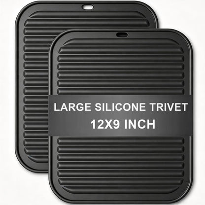 Extra Large Silicone Trivets for Hot Pots and Pans 16x12 Inch, Heat Resistant Hot Pads for Countertops, Hot Dishes, Pot Holders for Kitchen, 2 Pieces, Black