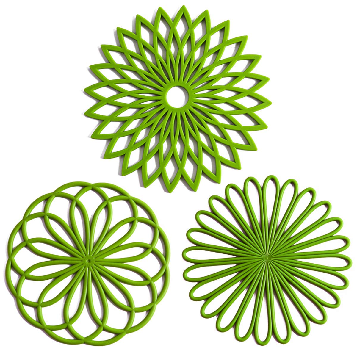 Set of 3 Silicone Trivet Mat - Non-Slip & Heat Resistant Modern Kitchen Hot Pads for Table & Countertop - Trivet for Hot Dishes, Turquoise