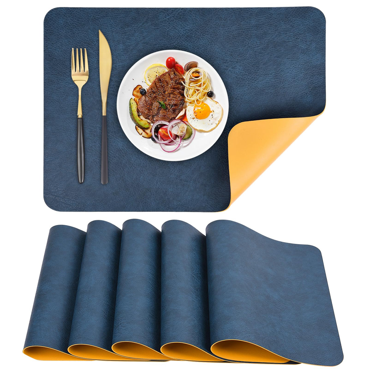 PU Placemats for Dining Table Set of 6, Heat Resistant Leather Placemat, Waterproof Table Mats Easy to Clean for Kitchen Dining Room Coffee Office Table,43 * 30cm,Black/Brown
