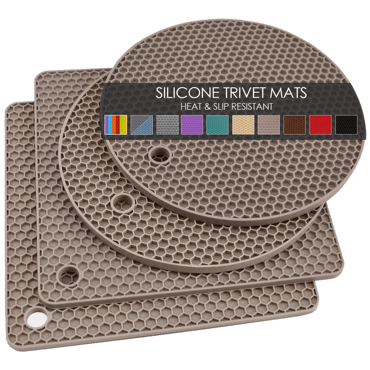 Silicone Trivets for Hot Dishes, 4 PCS Multipurpose Heat Resistant Mat Thick Silicone Hot Pads Pot Holders for Kitchen Counter, Flexible Jar Opener Food Grade Spoon Holder, Silicone Coasters (Almond)