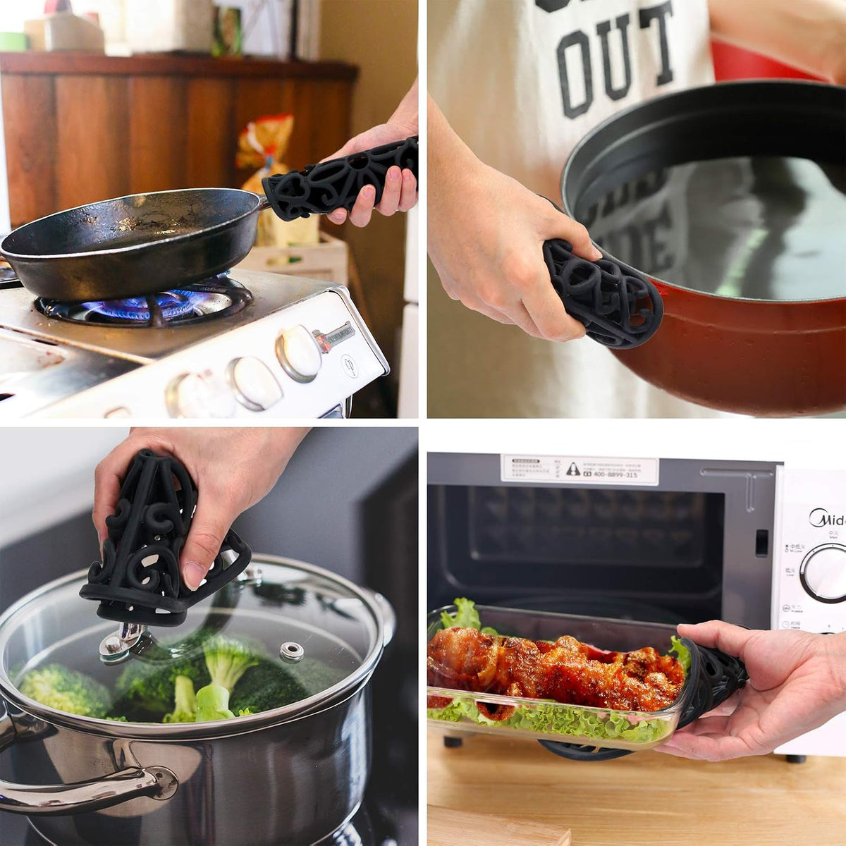 CHEFBEE 3PCS Heat Resistant Silicone Trivet Mats for Hot Dishes, Black