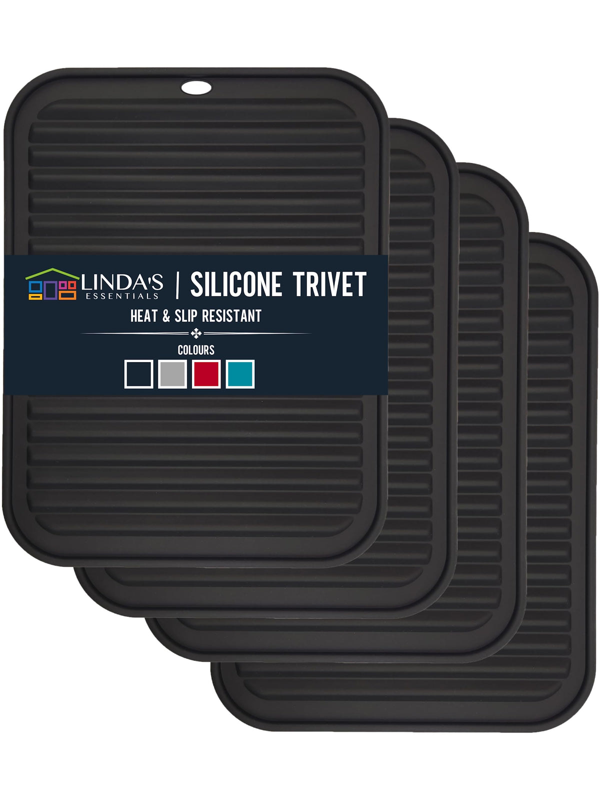 Silicone Trivets for Hot Dishes, Pots, Pans (2 Pack) - Heat-Resistant Pot Holders for Kitchen Countertop Mats - Silicone Trivet Mat (9 x 12 Inch) - Multipurpose Counter Pads (Black)