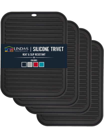 Silicone Trivets for Hot Dishes, Pots, Pans (2 Pack) - Heat-Resistant Pot Holders for Kitchen Countertop Mats - Silicone Trivet Mat (9 x 12 Inch) - Multipurpose Counter Pads (Black)